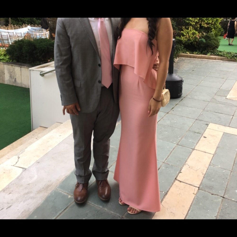 Beautiful flounce pink maxi strapless dress
